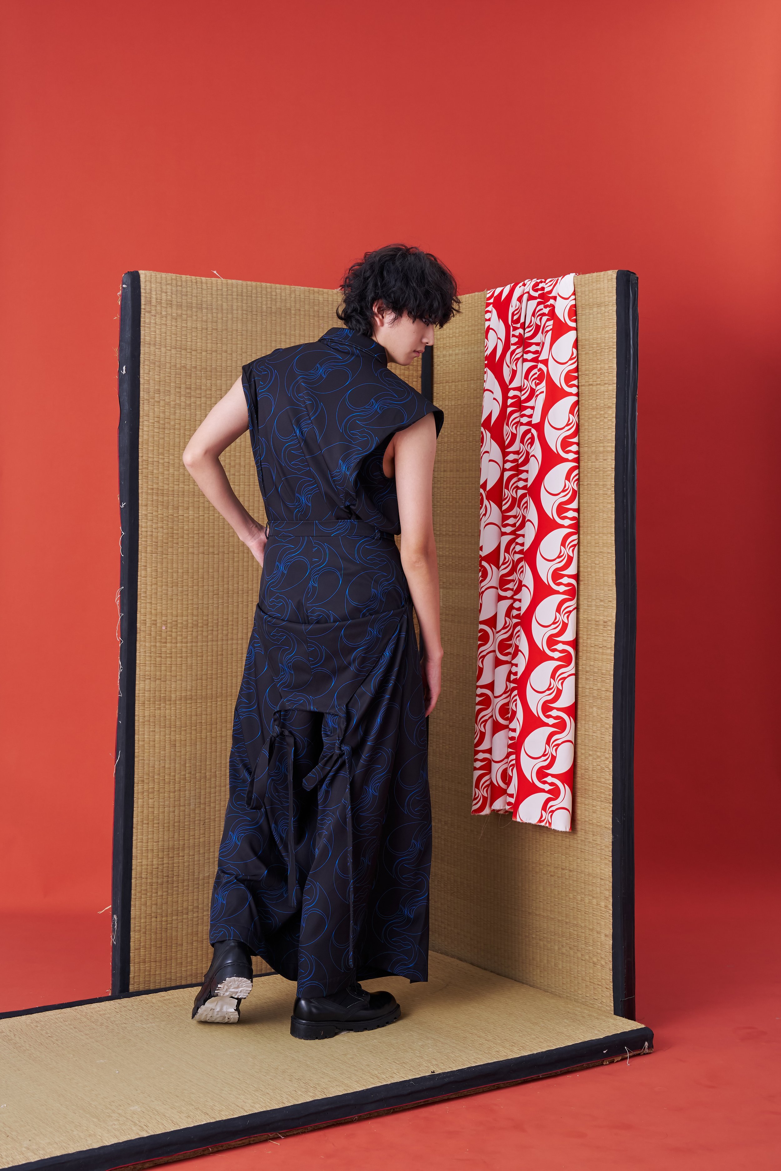 INF Japanese hakama-style Deconstructed Wide-leg Trousers (Blue